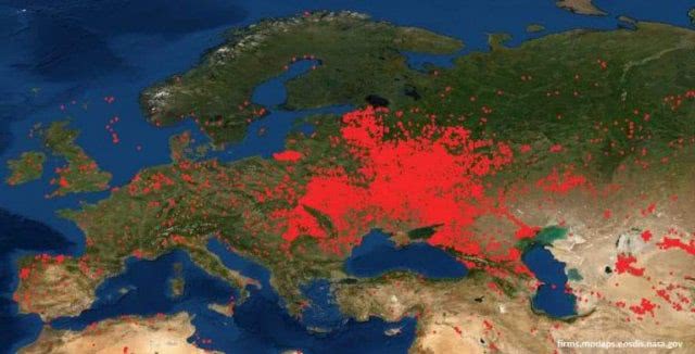 В NASA показали карту пожаров: в нее вошла Херсонщина