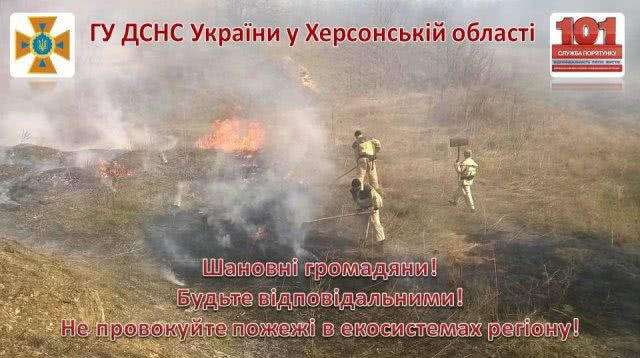 В Олешковском районе за сутки трижды горели сухая трава и камыш