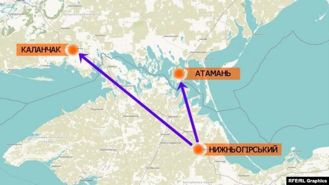 Расстояние между пгт Нижнегорский в Крыму, где заметили военную российскую технику, до админграницы с Херсонской областью