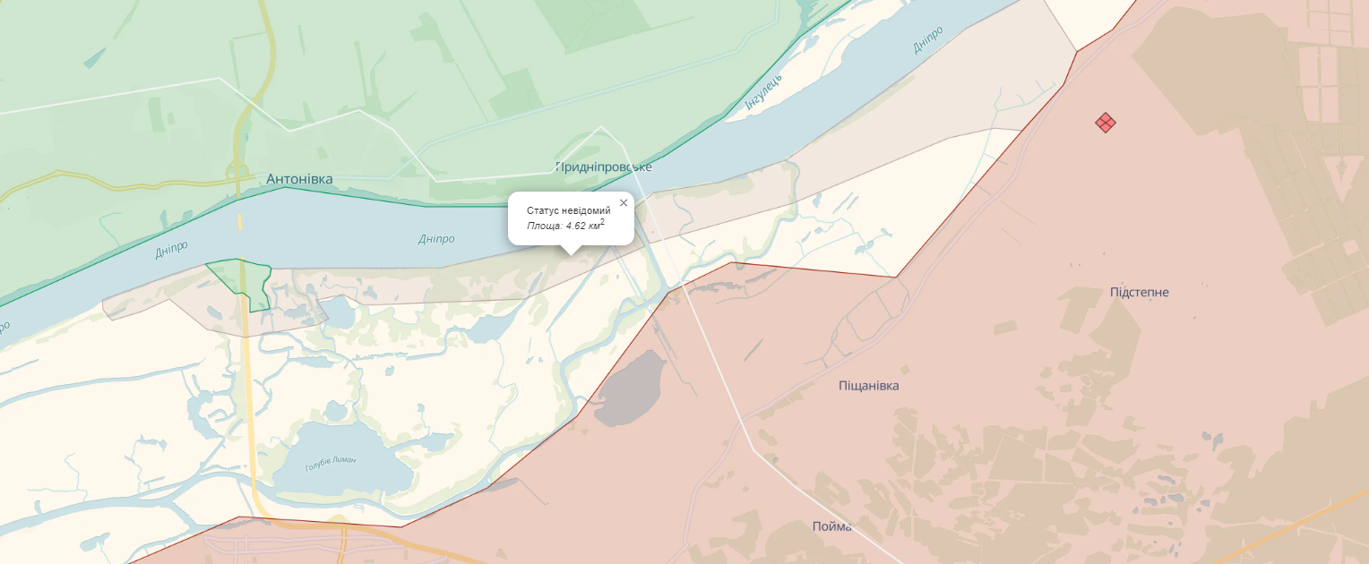 DeepStateMAP повідомляє про розширення "сірої зони" на лівобережжі Херсонщини