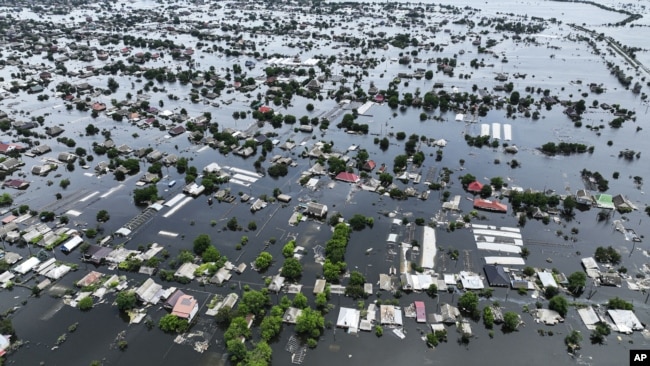 Затоплене місто Олешки на окупованій частини Херсонщині після руйнації Каховської ГЕС в червні 2023 року