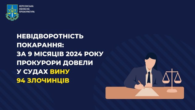 За 9 місяців 2024 року прокурори у судах довели вину 94 злочинців