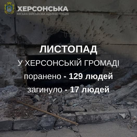 Росіяни за листопад вбили 17 жителів Херсонської громади